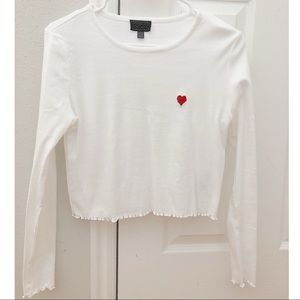 Topshop white cropped long sleeve tee with heart